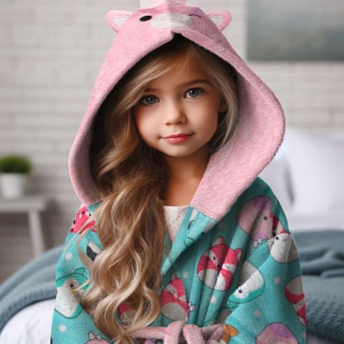 Squishmallows Girls Fleece Kids Hooded Robe - Super Soft Plush Kids Spa Bathrobe with Pockets, Sizes 6-12 - Official Product3