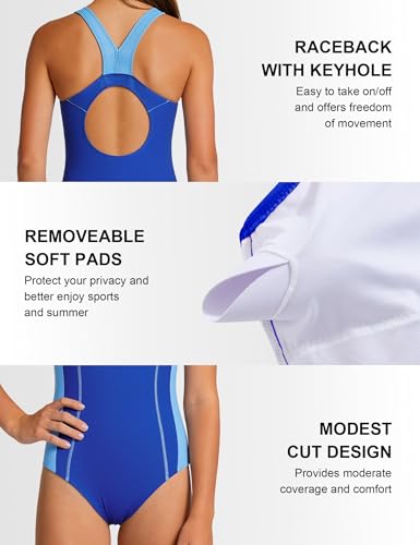 Image of Idgreatim 9-16T Teen Girls One Piece Swimsuit Athletic Bathing Suit | UPF 50+ quick dry fabric racerback design removable pads chlorine resistant for swimming training competition pool beach