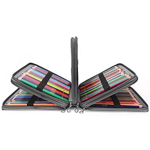 Image of Vomgomfom 200 Slots Pencil Case 4-Layer PU Leather, Handle, Solid Black