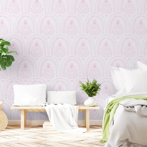 Papel tapiz bohemio extraíble y papel de contacto rosa y blanco 8
