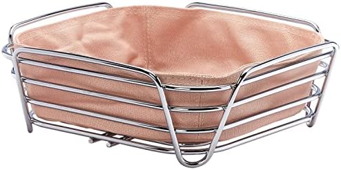 blomus -DELARA- bread basket L made of chromed steel, magnet, cotton fabric bag, trendy and modern design, versatile, exclusive look (H/W/D 9.5 x 25 x 25 cm, 63763)