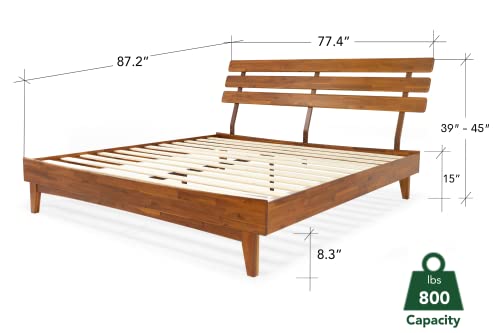 Bme Caden 15 Inch Deluxe Bed Frame With Adjustable Headboard - Mid Century, Retro Style With Acacia Wood - No Box Spring Needed - 12 Strong Wood Slat Support - Easy Assembly - Caramel, King #TOP1