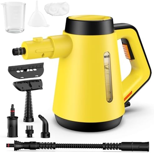 Fippesax Handdampfreiniger, 400 ml Druck Mehrzweck-Dampfreiniger mit 9-teiligem Zubehör (Gelb)