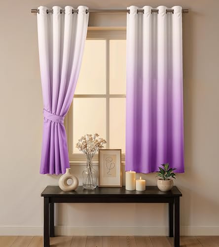 Image of Ultimate Trends Room Darkening Ombre Curtain | Polyester Gradient | Room Doors and Window| 7 FEET Pack of 2,Amethyst Mist