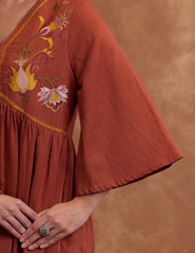 Image of Amazon Brand - Myx Women's Cotton Embroidered Dress | A-Line | Knee-Length | Casual Summer Outfit (Available in Plus Sizes)