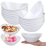 Dingion 12 Pcs Melamine White Serving Bowls 7'' x 5.3'' x 2.7'' 15 oz Oval Serving Dishes for Salad Pasta Fruit Cereal Dishwasher Dipping Ice Cream Dessert Display Garden Tea Camping Party Dinner