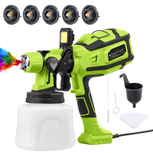 Pulverizador de pintura para paredes y techos, pistola de pintura de 700 W con recipiente de 1400 ml y luz LED, pulverizadores de pintura eléctricos HVLP con 5 boquillas y 3 patrones para vallas