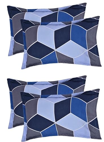 Image of HOUSE FOX Zipper Glace Cotton Pillow Covers /Cases /Protectors (NOT Pillow) Set of 2 Pair Or 4 Pcs,Size -18x28inch with Zip /Chain (Geometric Blue, Standard)