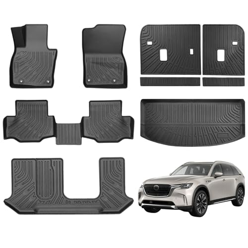 Car Floor Mats for 2026 2025 2024 Mazda CX-90 8 Seats All Weather TPE Protection Anti-Slip Waterproof Floor Liners & Trunk Cargo Mat with 2nd Row Bench Seat or Bucket Seat Custom Fit CX90 Accessories by SHARGGE - Used condition - Image 7