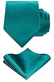 TIE G Solid Satin Color Formal Necktie and Pocket Square Sets in Gift Box (Teal)