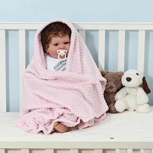 Image of CREVENT 2Pcs 75cmX100cm Cute Cozy Fluffy Warm Baby Blankets for Infants Toddlers' Bedding Crib Cot Stroller - Giraffe + Pink