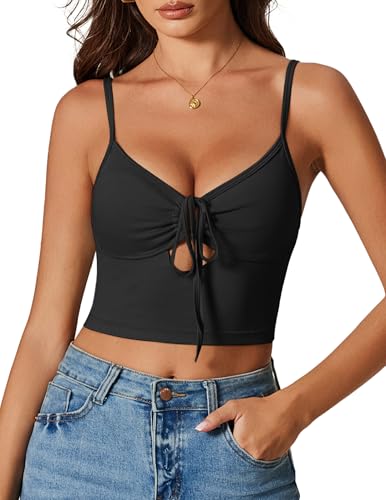 Avidlove Women Sexy Tie Front Crop Top V Neck Cutout Spaghetti Strap Y2k Cami Tank Top Going Out Camisole Tops