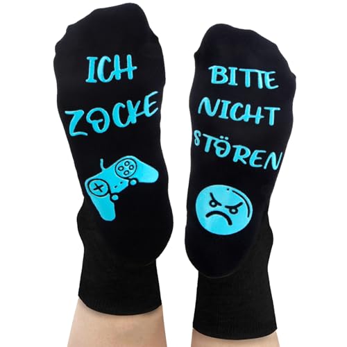 Belillpipi Gaming Socken Geschenke für männer, Socker mit Spruch Bite nicht stören Ich Zocke Lustige Socken, Geschenk für Jungen Teenager Frauen Baumwollsocken Haussocken Herren 36-45