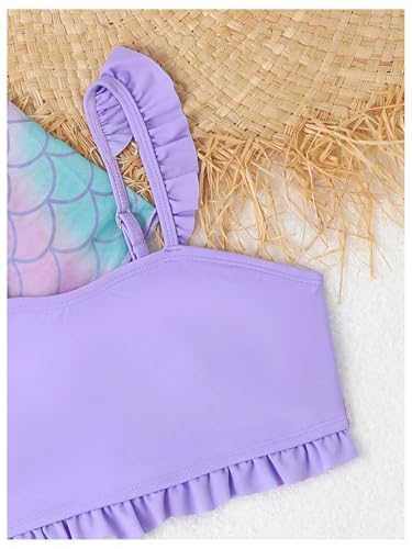 MakeMeChic Girl's 3 Piece Bikini Set Frill Trim Backless Bathing Suit Swimsuit with Cover Up3