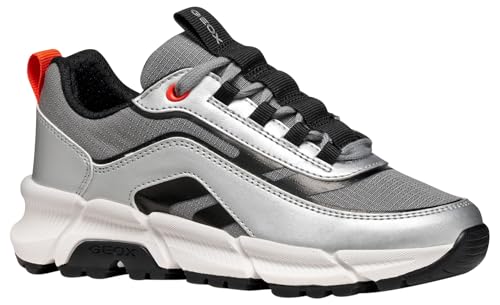 Geox Baskets J Flexyper Plus pour garçon, Argent Lt Rouge, 2.5 UK