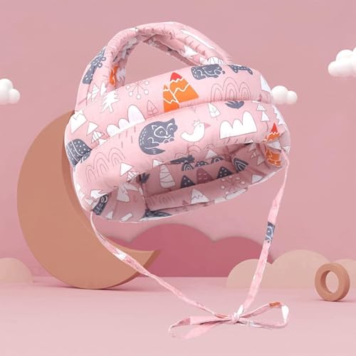 Image of Baby Helmet No Bump Safety Head Cushion Bumper Bonnet Adjustable Protective Cap Child Safety Headguard for Running Walking Crawling Safety Helmet (MULTIPRINT Pink)