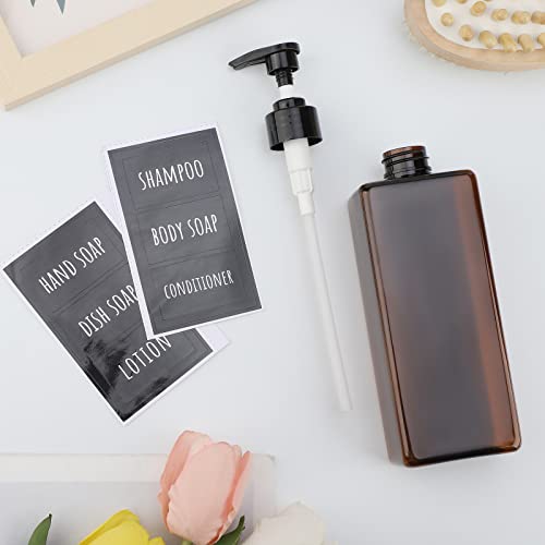 Image of Segbeauty 8 Packs Empty Bathroom Soap Dispenser, 16.9oz Refillable Plastic Pump Bottles with Labels, 500ml Shower Dispenser Shampoo Conditioner Bottles for Kitchen Amber