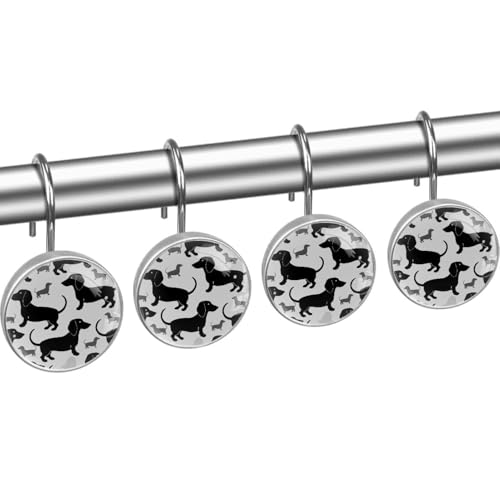 Crochets pour rideau de douche en cristal avec mini chiens noirs x12 - 3
