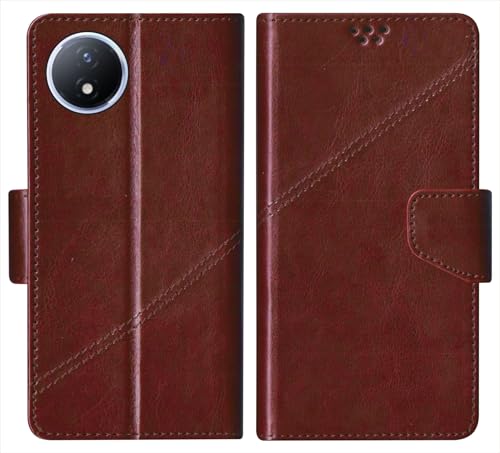 Image of SBMS Flip Cover for Vivo Y02 / Vivo Y02T Back Cover Case with Magnatic Closure | Inbuilt Stand | Card & Money Pocket (Coffe)
