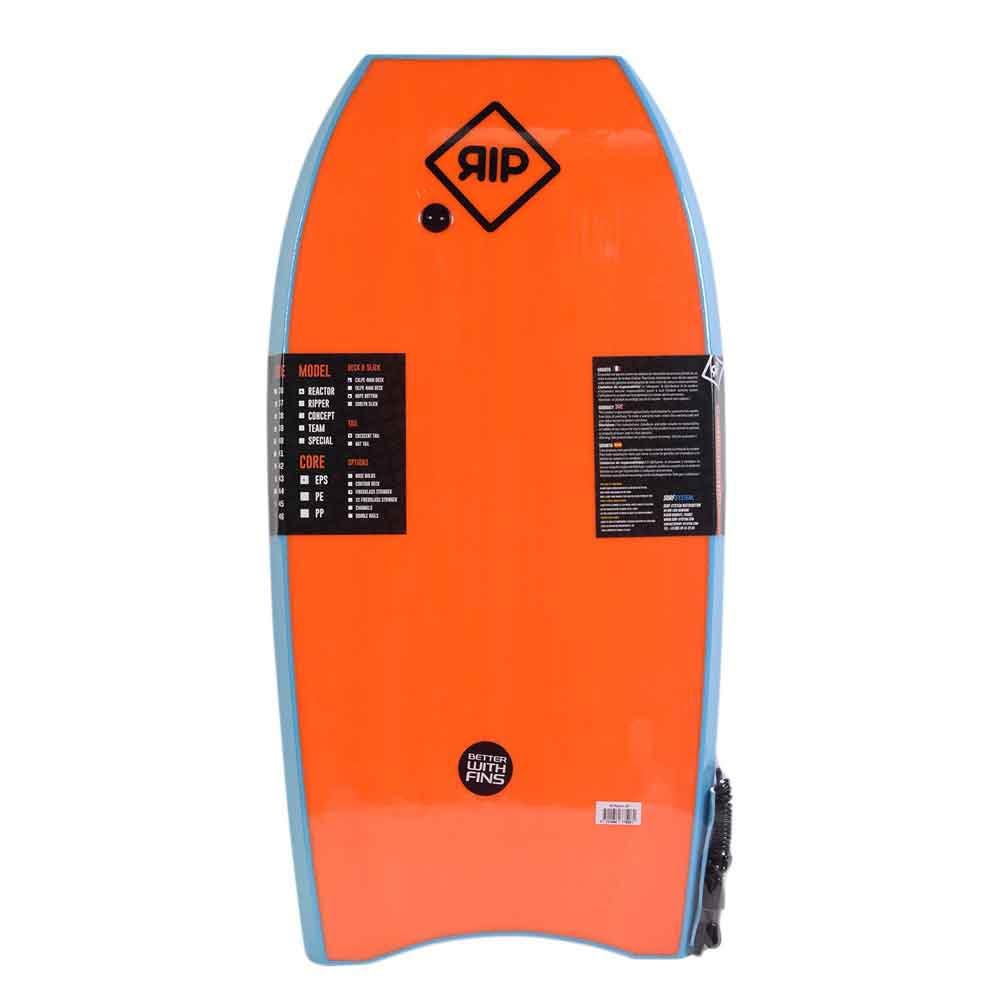RIP Bodyboard - RIP Reactor EPS 40 + Flat Leash - 6 combinazioni di colori, CXLPE 4 mm Deck, Crescent Tail, Stringer in fibra, 50/50 Simple Rail - Fornito con plugIdeale per principianti