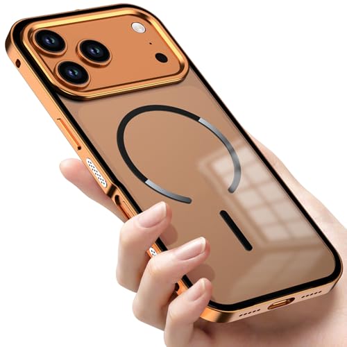 Coque iPhone 17 transparente magnétique en métal orange protectrice
