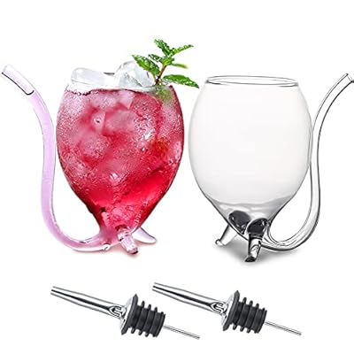 INFTYLE Vampire Wine Glass Set of 2 Cocktail Glass 12oz with Drinking Tube Straw Creative Glass Decanter Cups Mugs for Wine Champagne Juice Home Bar Party Club Glassware Barware Tool
