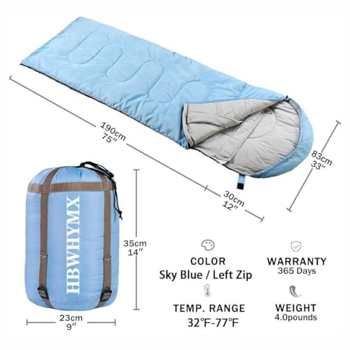 HBWHYMX Sleeping Bag for Adults Cold Weather - XL 4 Season Warm 400GSM Filling, Waterproof Camping Sleeping Bags, Lightweight for Traveling, Hiking, Outdoor, Zip Together for Couples, Blue — view 2