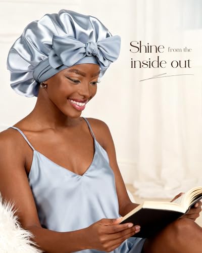 Image of YANIBEST Adjustable Silk Bonnet for Sleeping Women Double Layer Satin Bonnet Reduce Friction Prevent Frizz Curly Hair