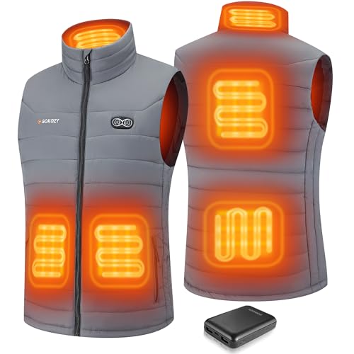 Gokozy Heated GIlet for Men with 10000Mah Battery Pack, Heated VestLightweight Heated Jacket and Waterproof Vest for Hunting/Hiking-Grey option