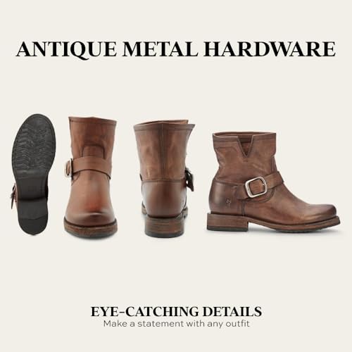 Image of Frye 5 inch Veronica Booties for Women - Full-Grain Brush-Off Leather with Antique Metal Hardware and Rubber Outsole, Genuine Stitch Welt Construction