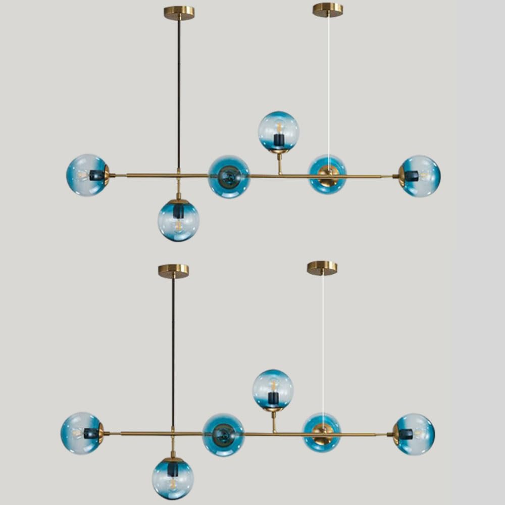 KXEcoLife Modern 6-Light Pendant Chandelier, Glass Globe Ceiling Lamp, Adjustable E27 Fixture, Nordic Style, Ideal for Kitchen Island & Farmhouse Lighting
