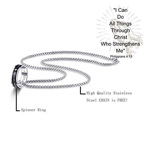 Godcow Men’s Classic Stainless Steel Spinner Christian Ring I Can Do All Things Bible Verse Wedding Band (10) #TOP3