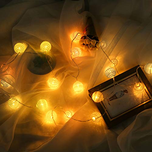 Cordão de luzes de bola de algodão com 20 lâmpadas de LED operadas por bateria para decoração de fes