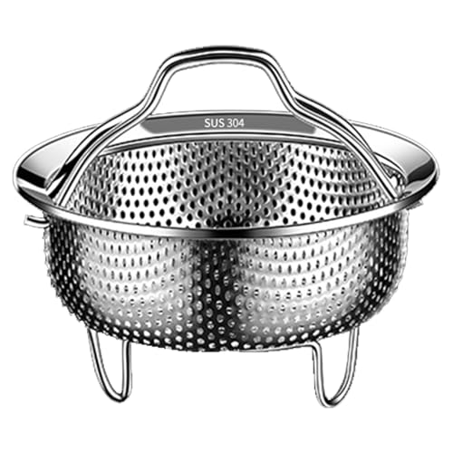 Cesta de vapor de acero inoxidable, colador resistente al calor con asa, colador de malla para ollas cocinar arroz, pescado, verduras y huevos