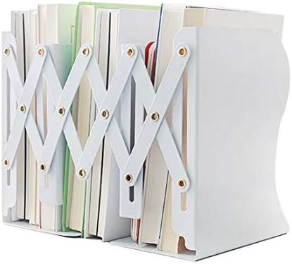 JIARI Simple Nature Style White Decorative Metal Iron Bookends Holder Stand Desk Nonskid Adjustable Bookend (White)