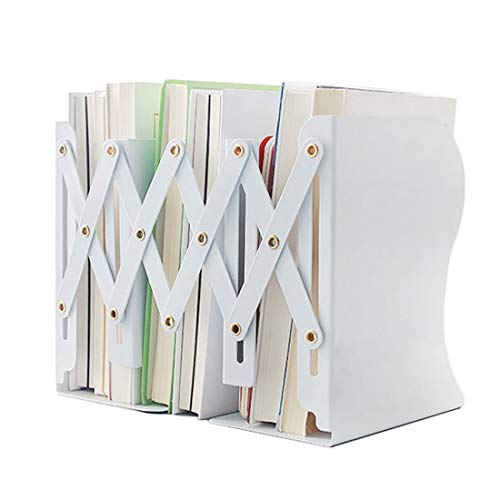 JIARI Book Ends, White Decorative Metal Iron Bookends Holder Stand Desk Nonskid Adjustable Bookend (White)