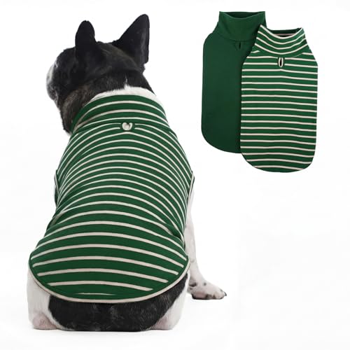 2 Pack Dog Fleece Sweaters, Warm Dog Coat Fall/Winter Cozy Outfit, Stretchy Pet Sweatshirt Turtleneck Sleeveless with Leash Hole for Small Medium Large Dogs Indoor Outdoor (XS-2XL) L Green