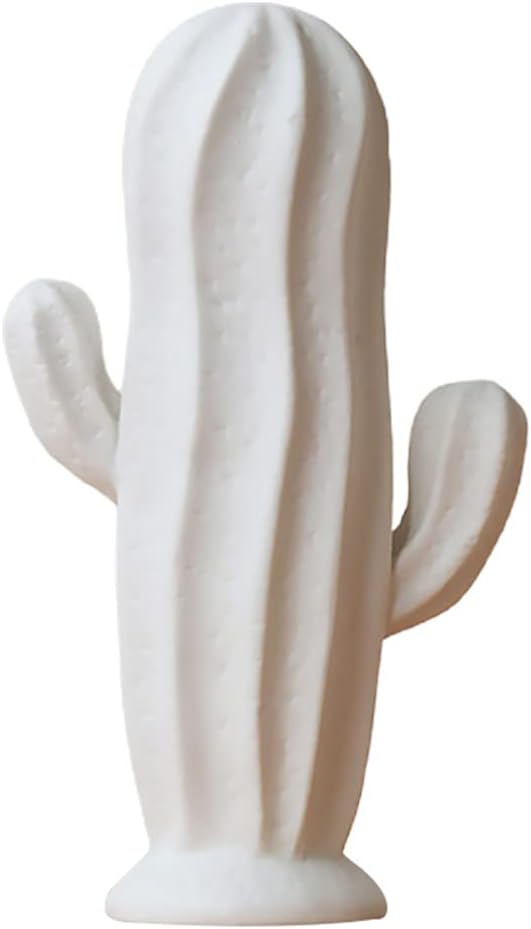 VOSAREA White Ceramic Cactus Figurine - Minimalist Statue Jewelry Holder, Porch Home Office Decor Ornament