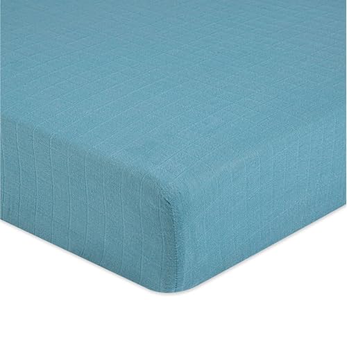 Image of Crane Baby Soft Cotton Fitted Sheet for Cribs and Nurseries, Riverstone Blue, 28 inchw x 52 inchh x 9 inchd