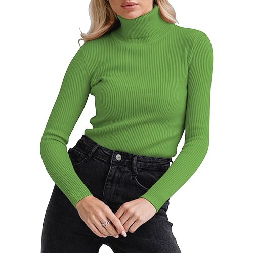 Image of TICIFEN Women Turtleneck Knit Sweaters Basic Casual Long Sleeve Shirts Slim Fit Thermal Underwear Tops Soft Rib Sweater Tee