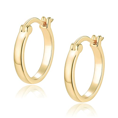 Jewlpire 14K Gold Hoop Earrings with 925 Sterling Silver Post Hypoallergenic Lightweight Small Hoop Earrings for Women 15mm 20mm Huggie Earrings