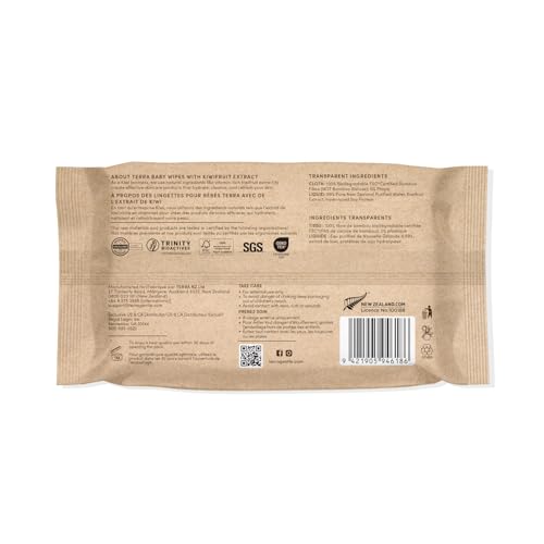 Image of Terra Bamboo Baby Wipes: Kiwifruit Extract, 99.5% Pure New Zealand Water, 100% Biodegradable Bamboo Fiber, 0% Plastic, Unscented Baby Wipes for Sensitive Skin, 12 Pack of 70 Wipes