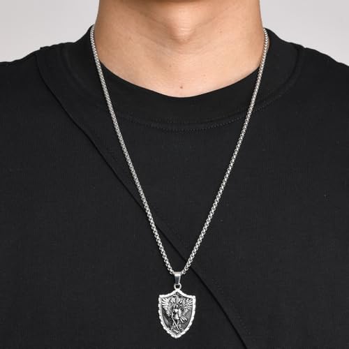 St Michael Necklace for Men - Stainless Steel Archangel Patron Amulet Medal Pendant,Saint Michael/Christopher/Joseph/Jude/Benedict/Anthony/Virgin Mary Catholic Jewelry Gift for Protection Confirmation2