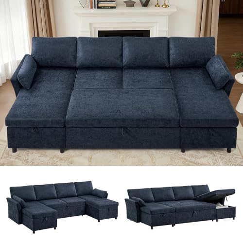 ACMEASE 107 Inches Fabric Sectional Sofa with Pull Out Sofa