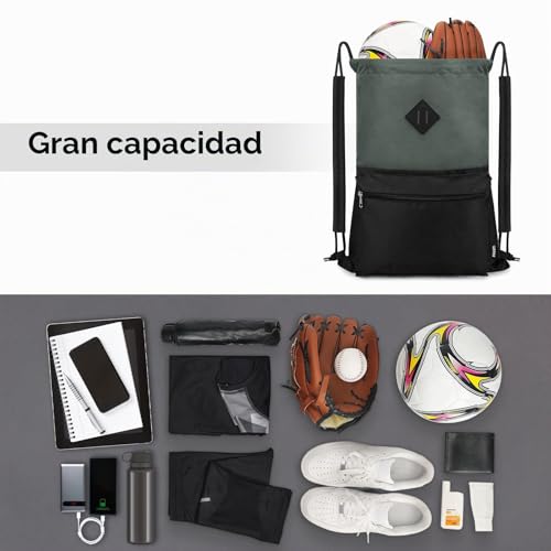 Miniatura 3 de Wandf Mochila Con Cordón, Bolsa Deportiva Para Gimnasio Con Compartimento Húmedo, Bolsa Resistente Al Agua Con Cordón Para Hombres Y Mujeres Negro Con Hombrera