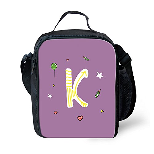 LedBack K Letter Word Thermal Lunch Bags Kids Boys Girls School Lunch Box