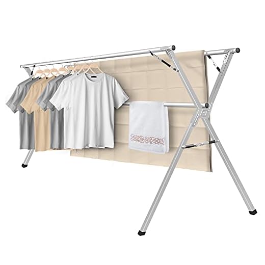 Sillars Clothes Drying Rack, 79 inches Laundry Drying Rack Clothing Foldable & Collapsible Stainless Steel Heavy Duty Clothing Drying Rack with Windproof Hooks for Indoor Outdoor