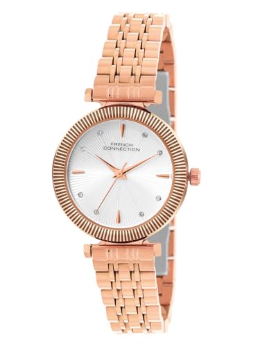 Image of French Connection Textured Silver Round Dial with Rose Stainless Steel Metal Strap Watch - for Womens FCN0133SRGM