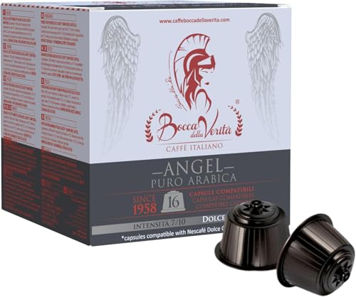 BOCCA DELLA VERITA - Paquete de 16 Cápsulas de Café Italiano Sabor ANGEL Arabica 100%, Cápsulas Compatibles con Cafetera Nescafé® Dolce Gusto®, 100% Made in Italy