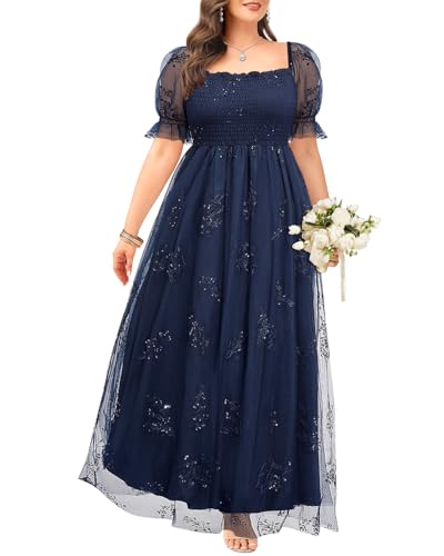 Plus Size Formal Dresses - Bridesmaid Leaf Embroidery with Sequin Tulle Prom Long Dress2